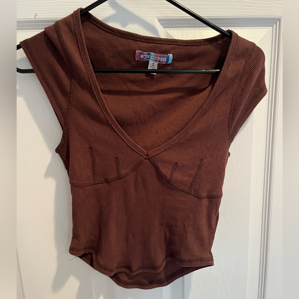 Urban Outfitters Brown Ribbed V-Neck Bodysuit